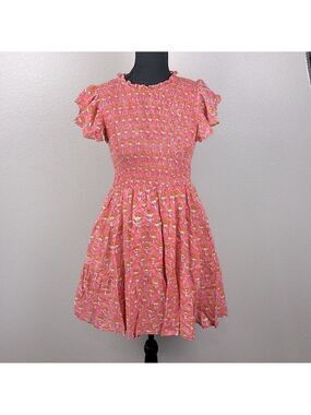 J. Marie Elena Smocked Dress Flutter Sleeves Floral Ruffle Pockets Prairie  S